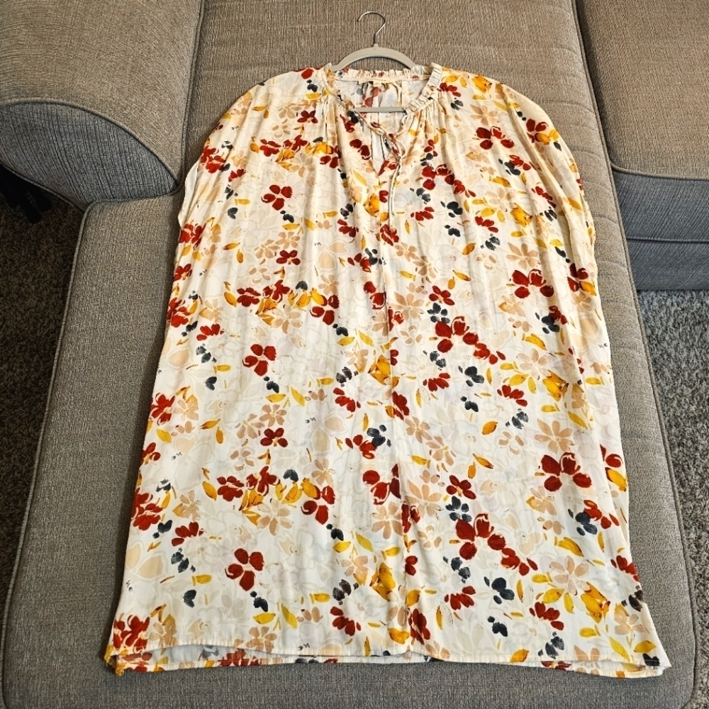 Grade & Gather Floral Boho Shift Print Dress with Red Yellow Accents Small